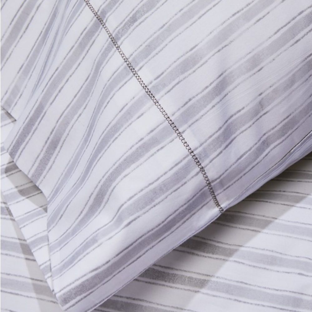 Sky Watercolor Stripe Percale 2 Standard Pillowcases 100% Cotton